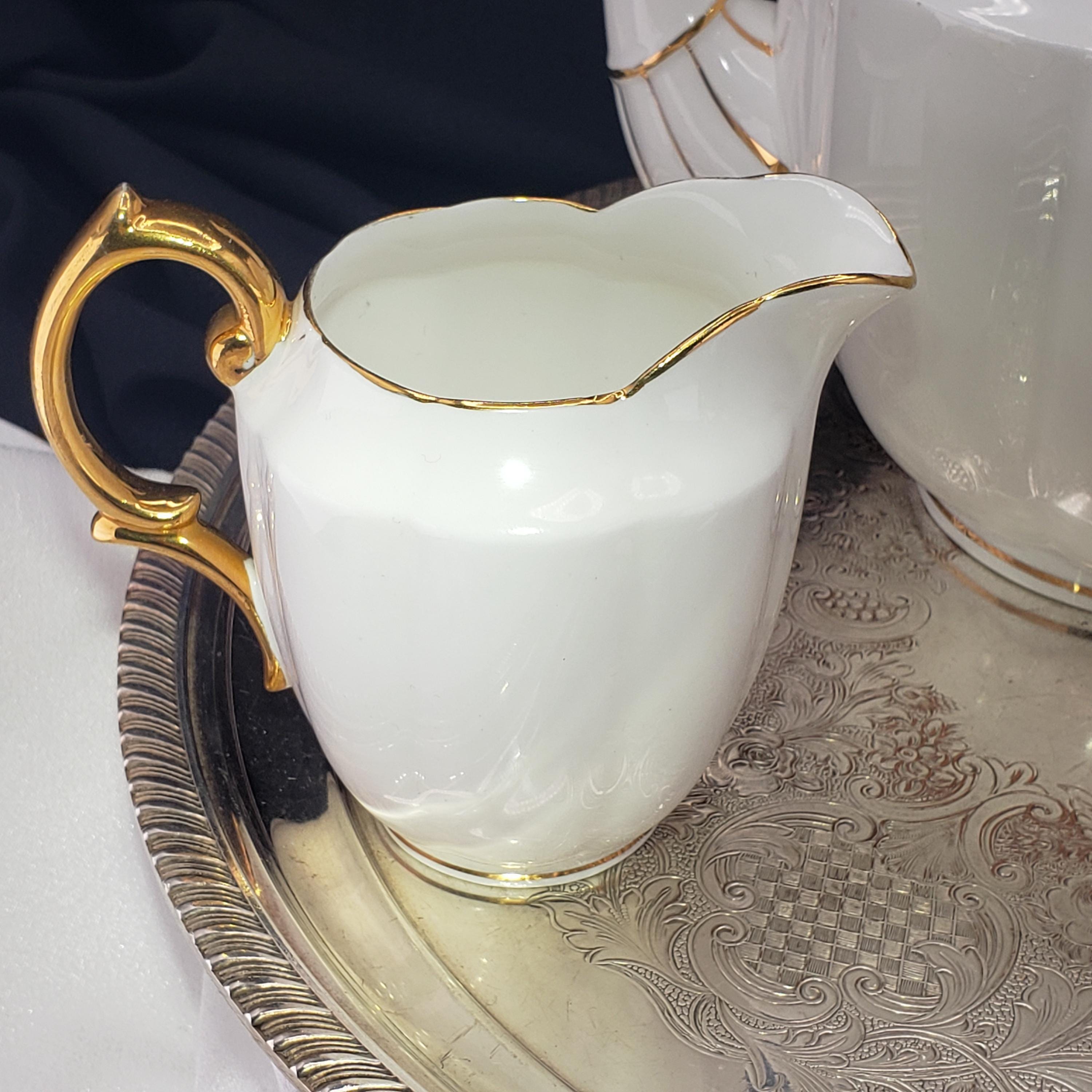 Vintage Royal Albert Teapot, White China Set With Gold Trim, 3pc.