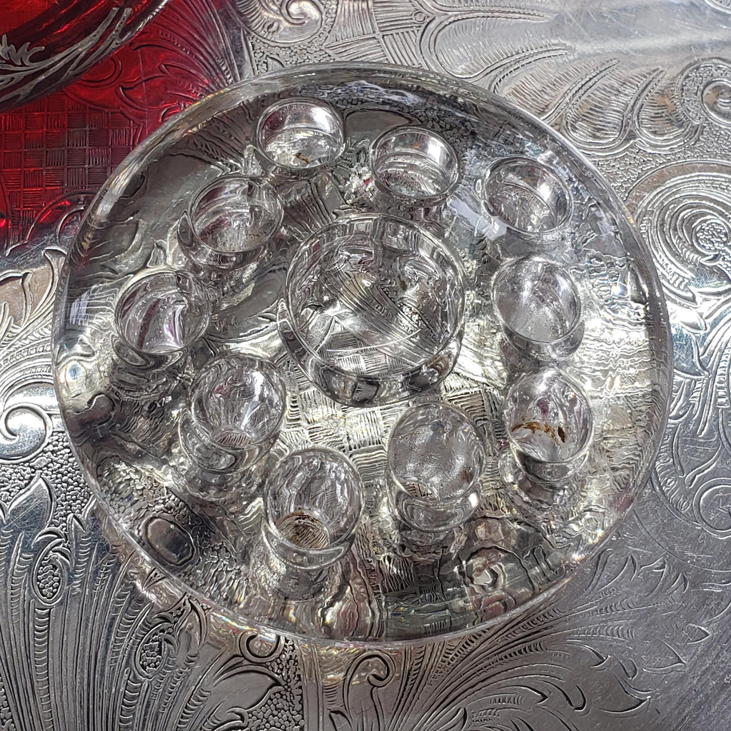 Ruby Red Viking Flowerlite Vase - Footed Bowl with Sterling Floral Design