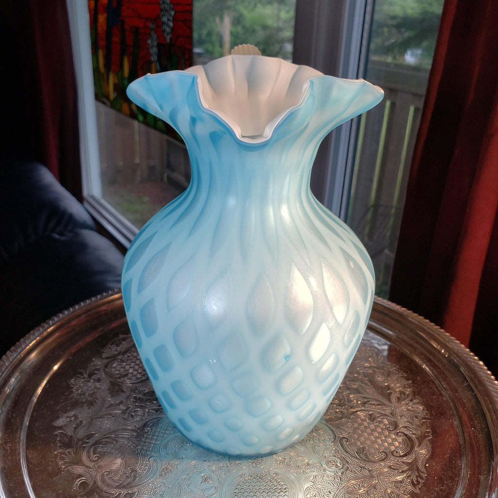 Glass Pitcher: Light Blue Quilted Diamond Design - Victorian Style
