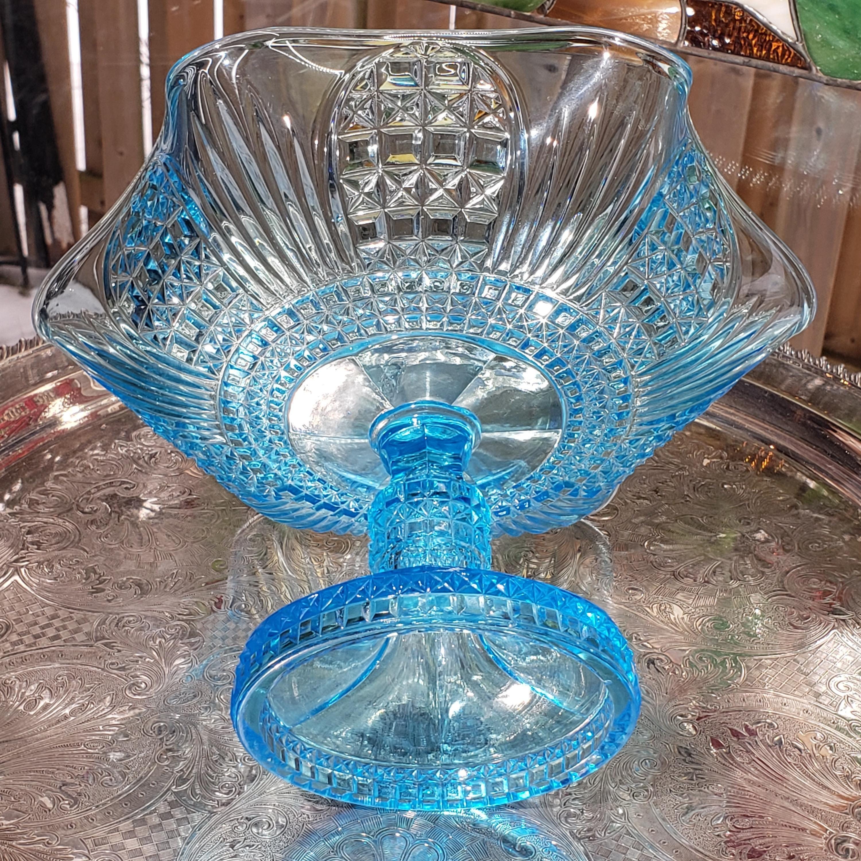 Ice Blue Glass Compote: Bryce Brothers Orion Pattern