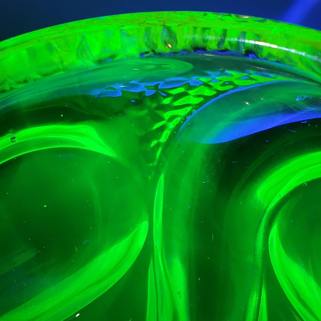 Uranium Glass Vase: Pink & Green Atlas, 1930s Art Deco