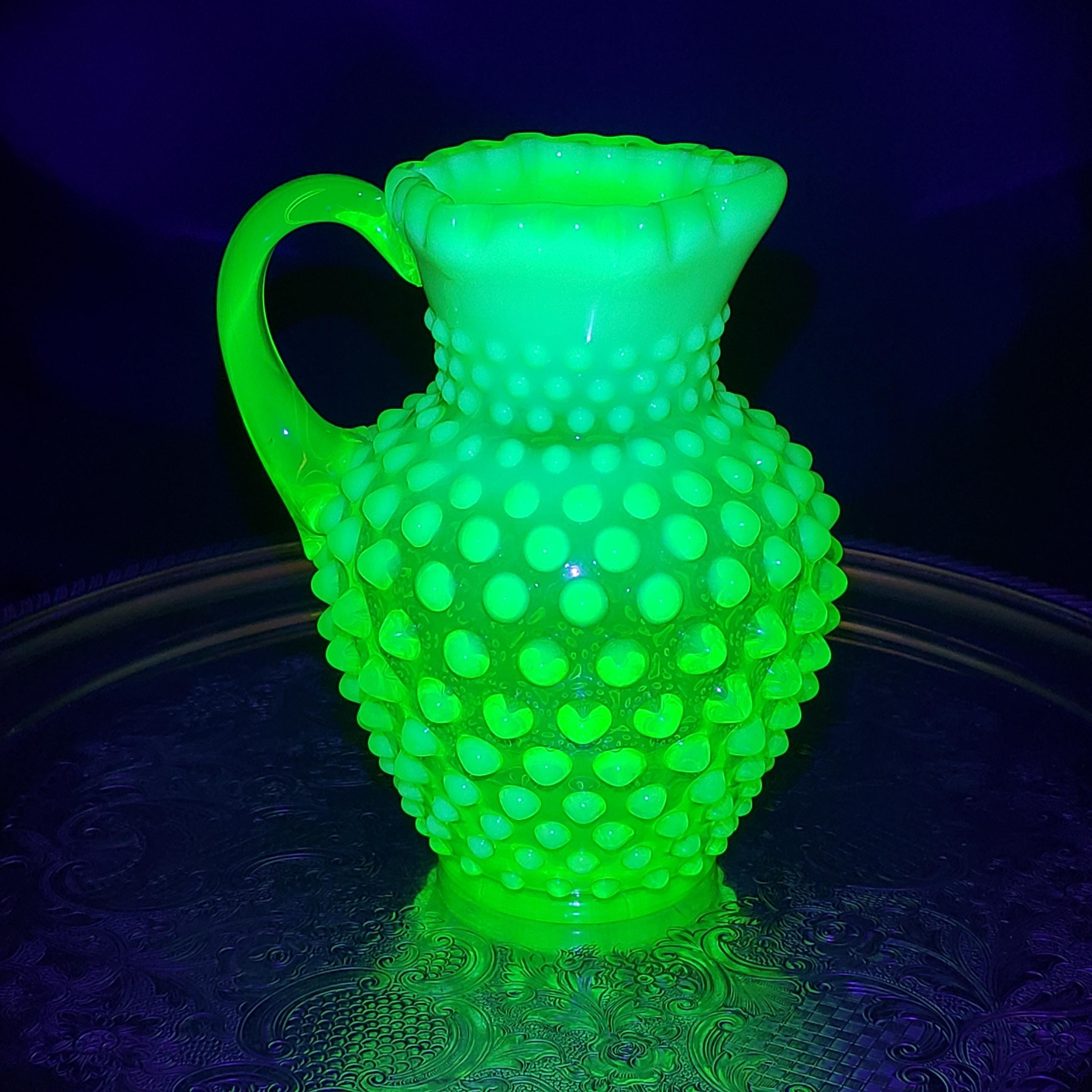 Uranium Glass Fenton Hobnail Syrup Jug - Topaz Opalescent Glass