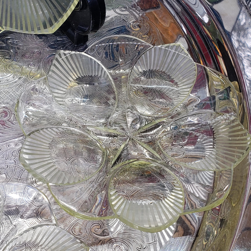 Art Deco Plate Set - Yellow Flower Shape Glassware