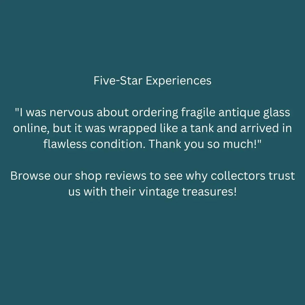 Customer review praising secure packaging for fragile antique glass and vintage collectibles.