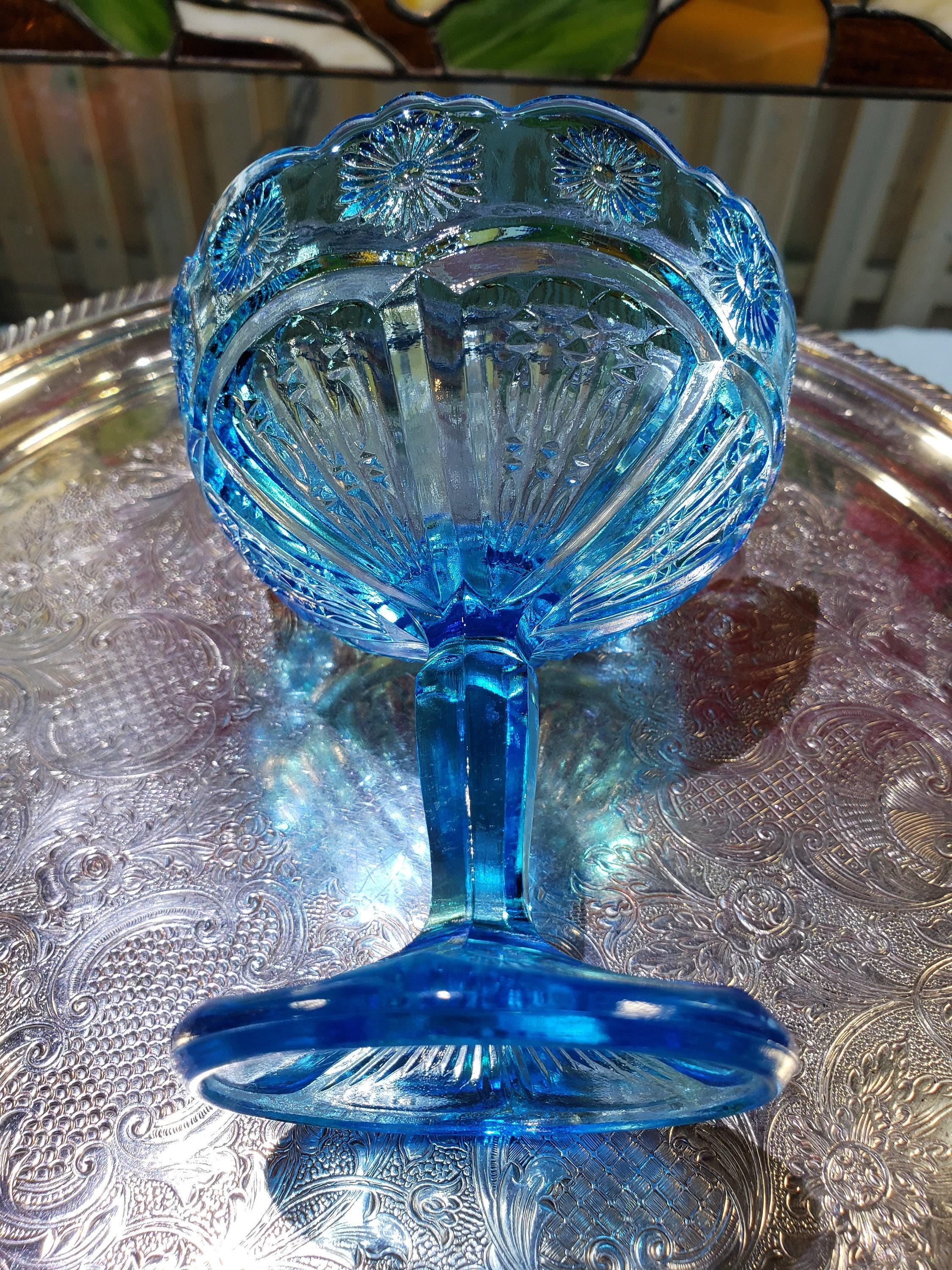 Blue Glass Comport: Floral Collectible Dish