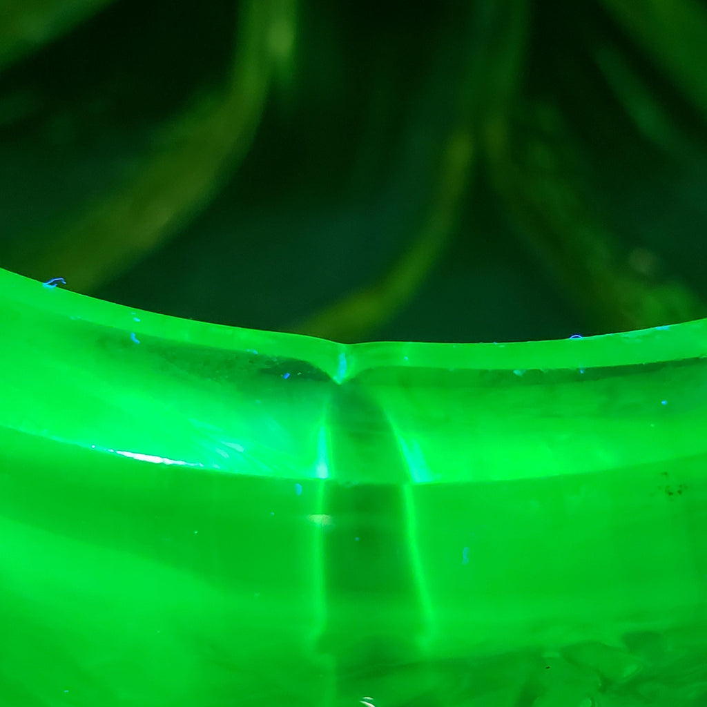 Uranium Glass Vase: Pink & Green Atlas, 1930s Art Deco