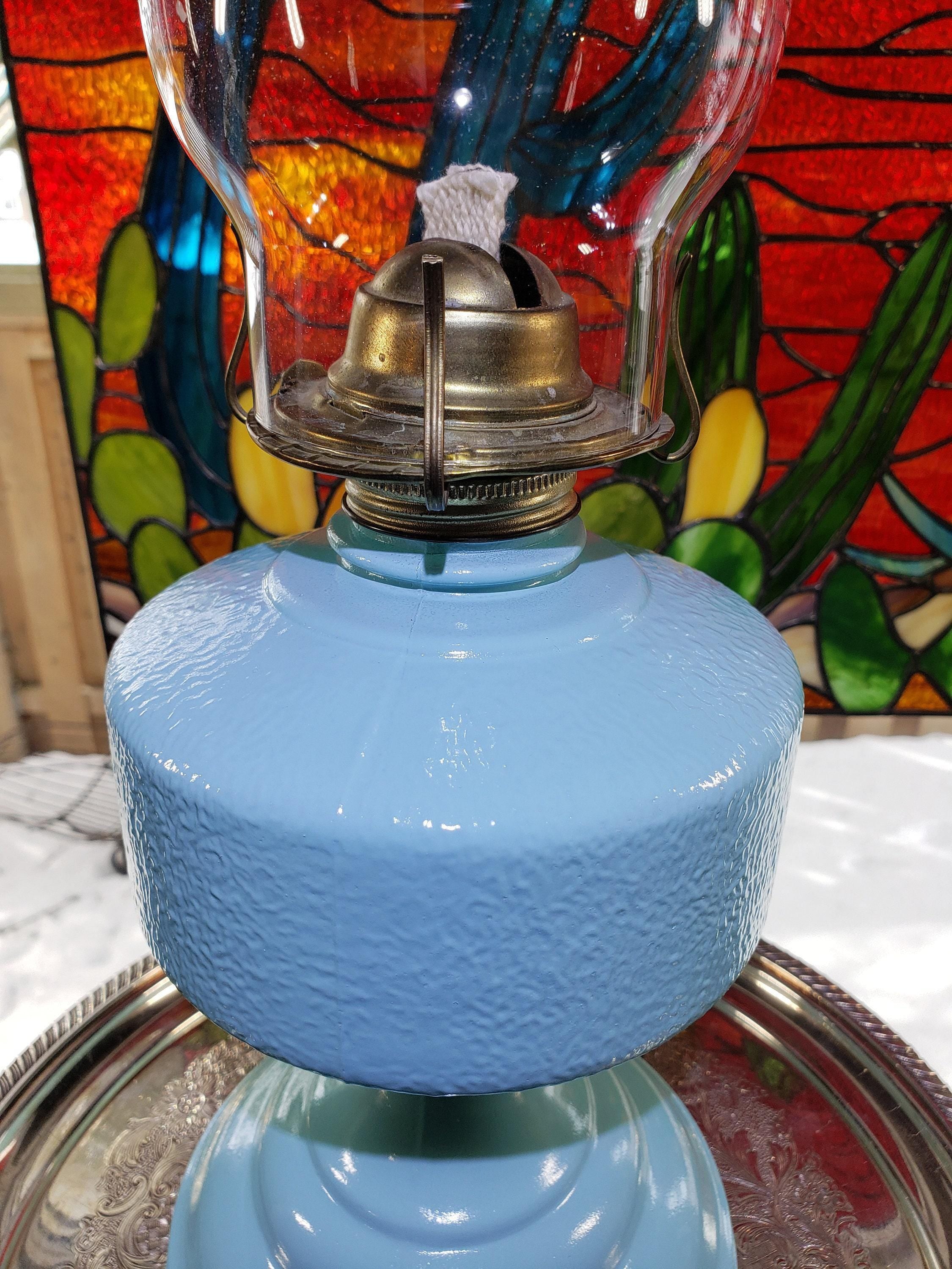 Glass Oil Lamp, Blue Ocean Breeze Painted (Mid-Century)