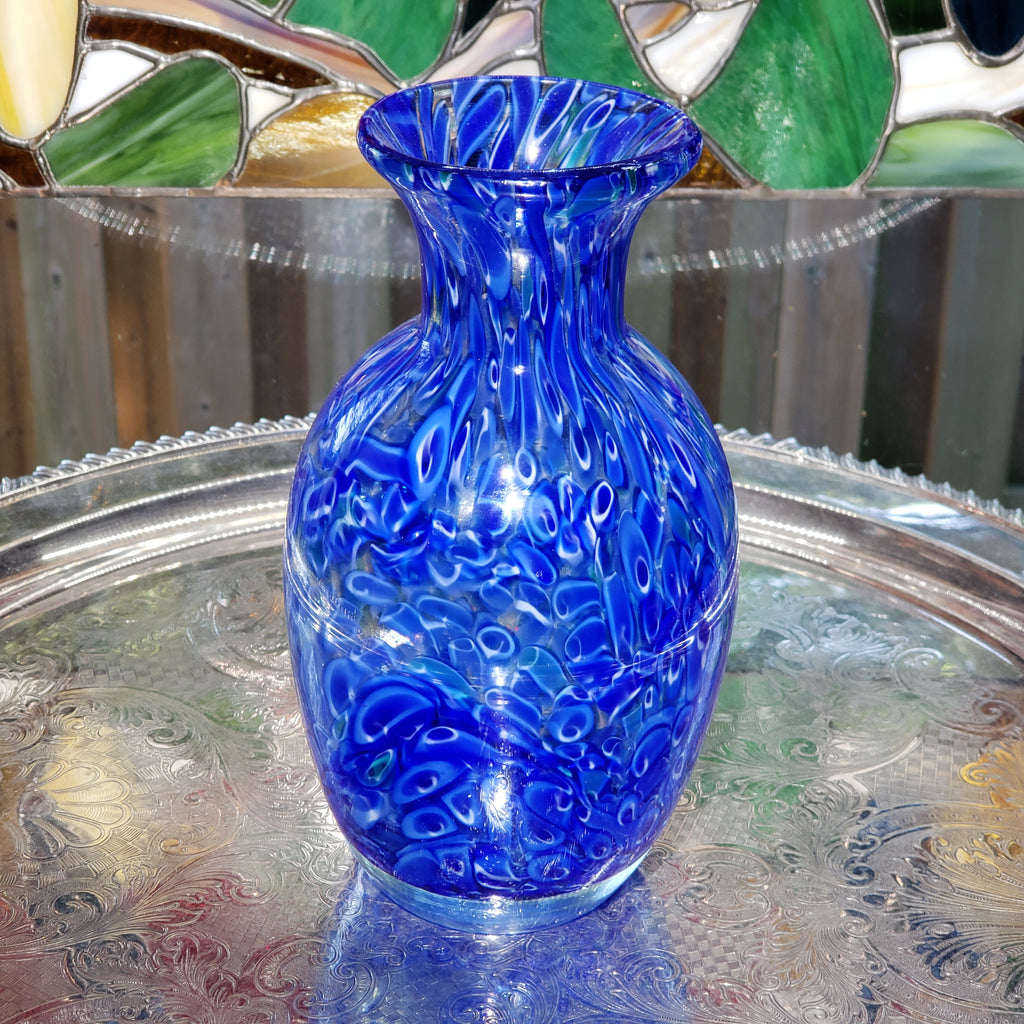 Vintage Cobalt Blue & White Glass Flower Vase
