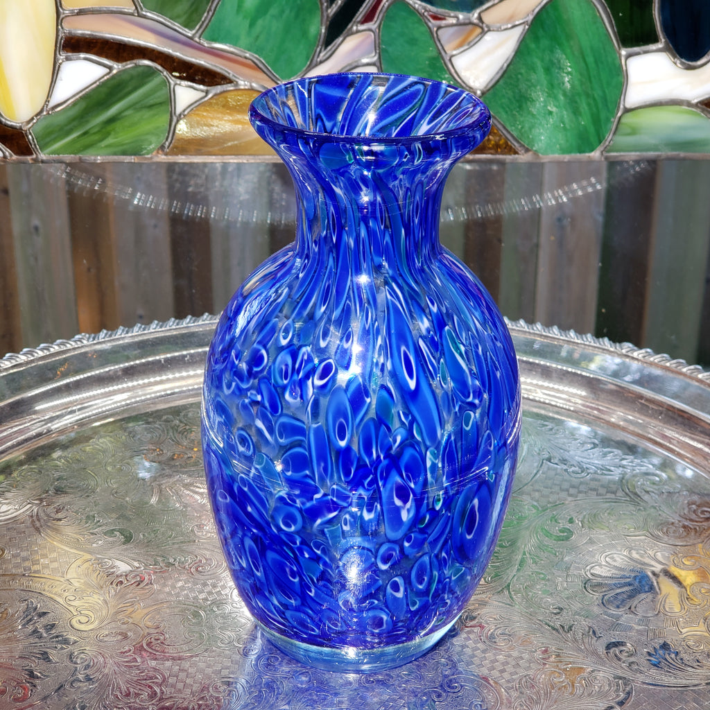 Vintage Cobalt Blue & White Glass Flower Vase