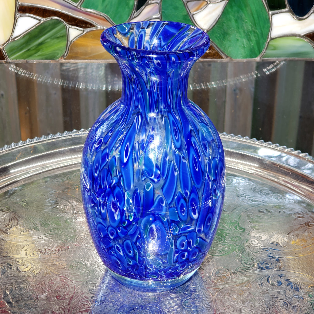 Vintage Cobalt Blue & White Glass Flower Vase