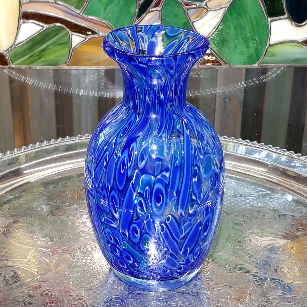 Vintage Cobalt Blue & White Glass Flower Vase