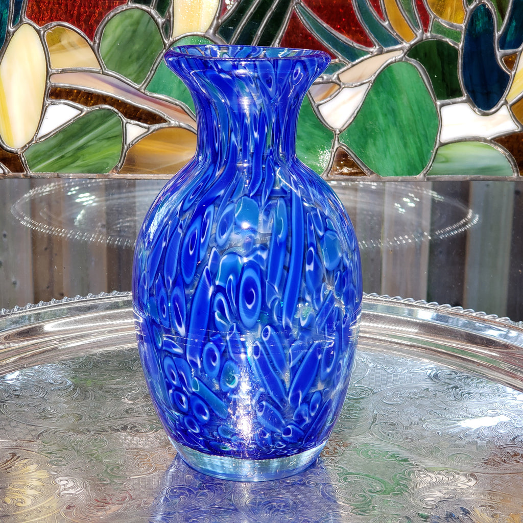 Vintage Cobalt Blue & White Glass Flower Vase