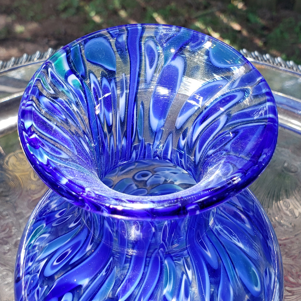 Vintage Cobalt Blue & White Glass Flower Vase