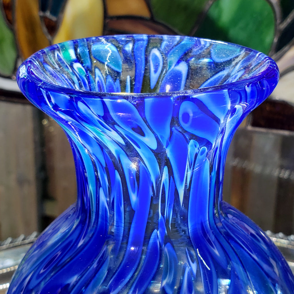 Vintage Cobalt Blue & White Glass Flower Vase