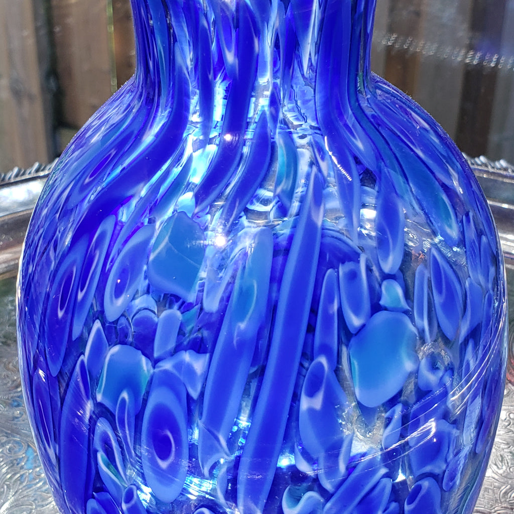 Vintage Cobalt Blue & White Glass Flower Vase