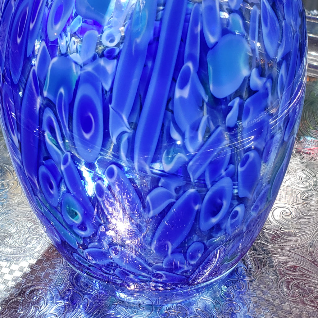 Vintage Cobalt Blue & White Glass Flower Vase