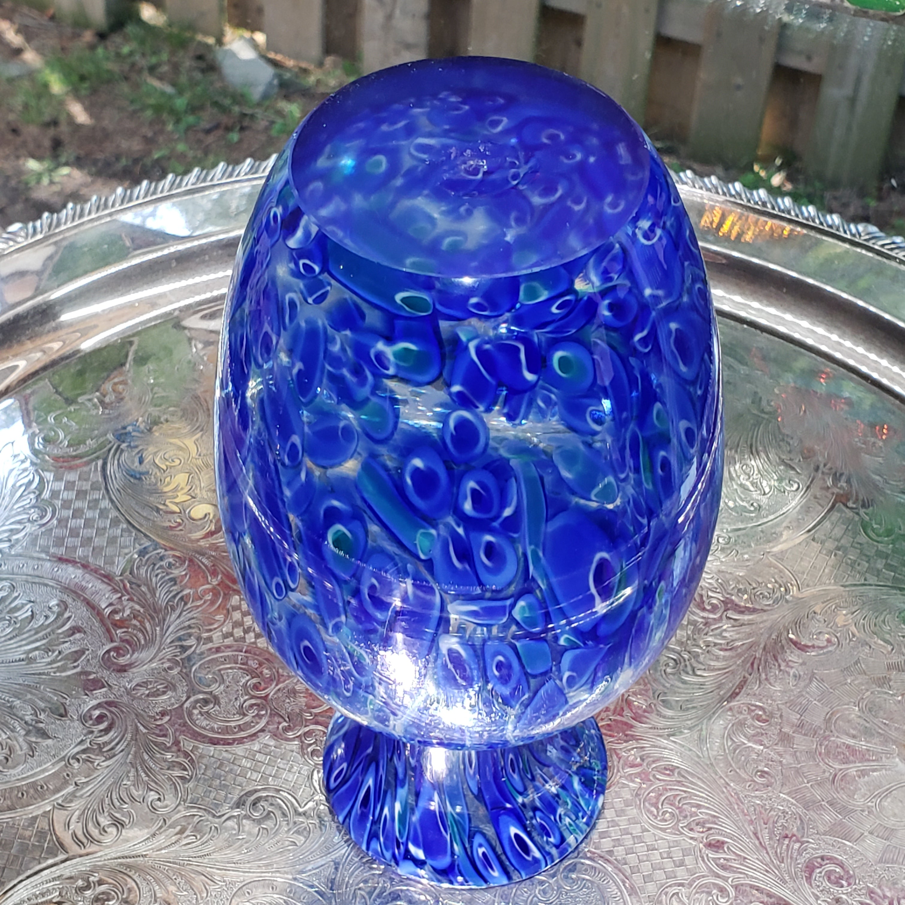 Vintage Cobalt Blue & White Glass Flower Vase