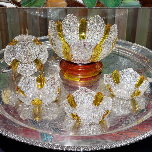 Antique Berry Bowl Set - George Duncan Ellrose Daisy & Button - ca 1880