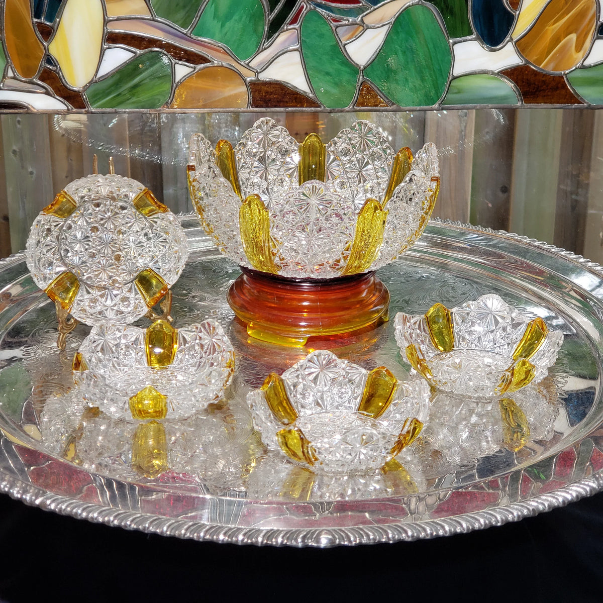Antique Berry Bowl Set - George Duncan Ellrose Daisy & Button - ca 1880