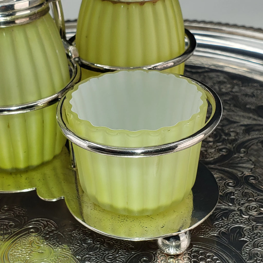 Victorian Lemon Yellow Cased Condiment Jar Set - Mt Washington Glass Co.