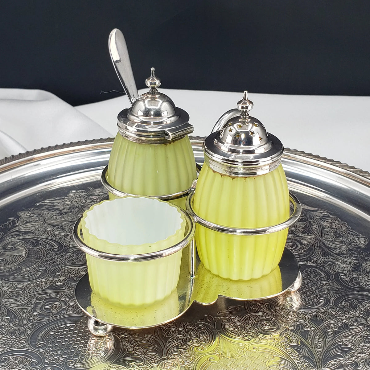 Victorian Lemon Yellow Cased Condiment Jar Set - Mt Washington Glass Co.