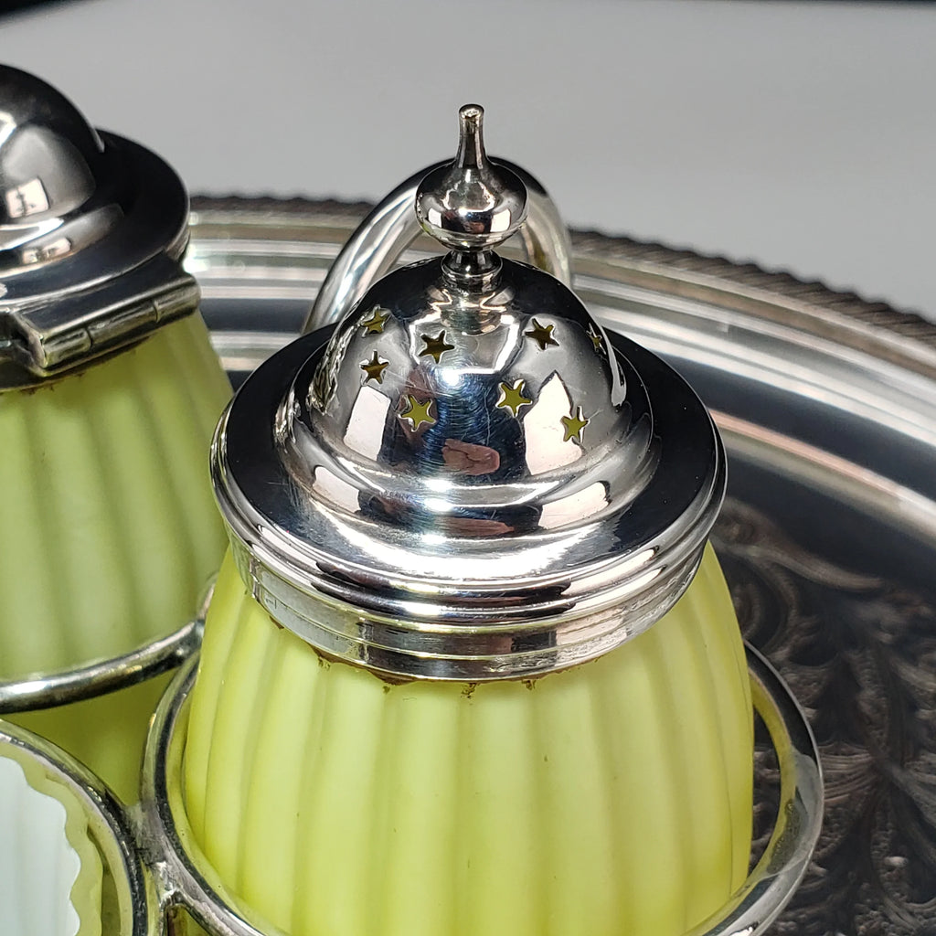 Victorian Lemon Yellow Cased Condiment Jar Set - Mt Washington Glass Co.