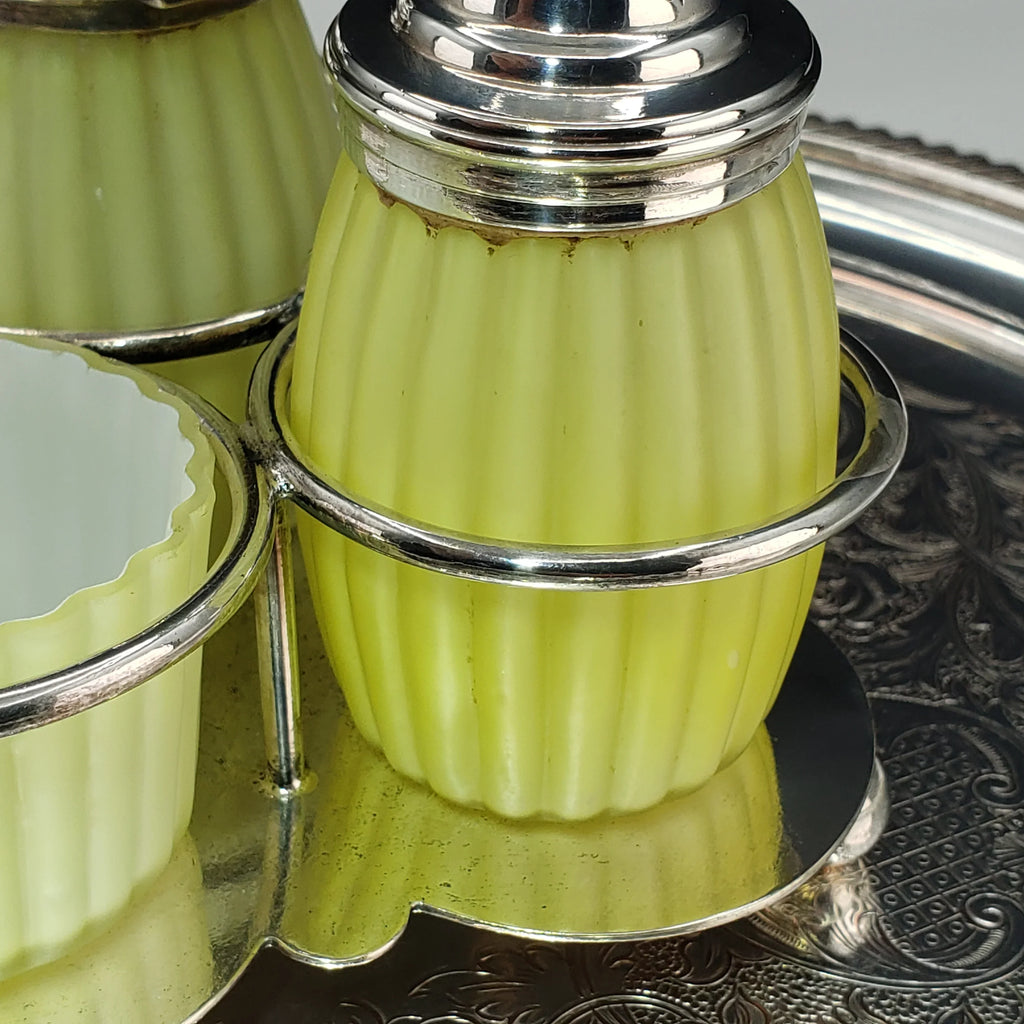 Victorian Lemon Yellow Cased Condiment Jar Set - Mt Washington Glass Co.