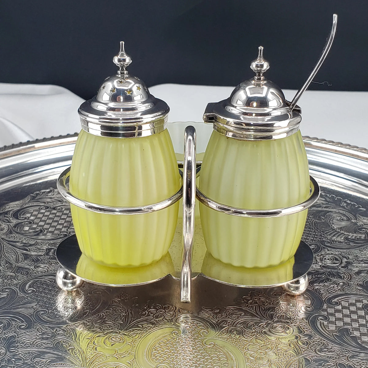 Victorian Lemon Yellow Cased Condiment Jar Set - Mt Washington Glass Co.