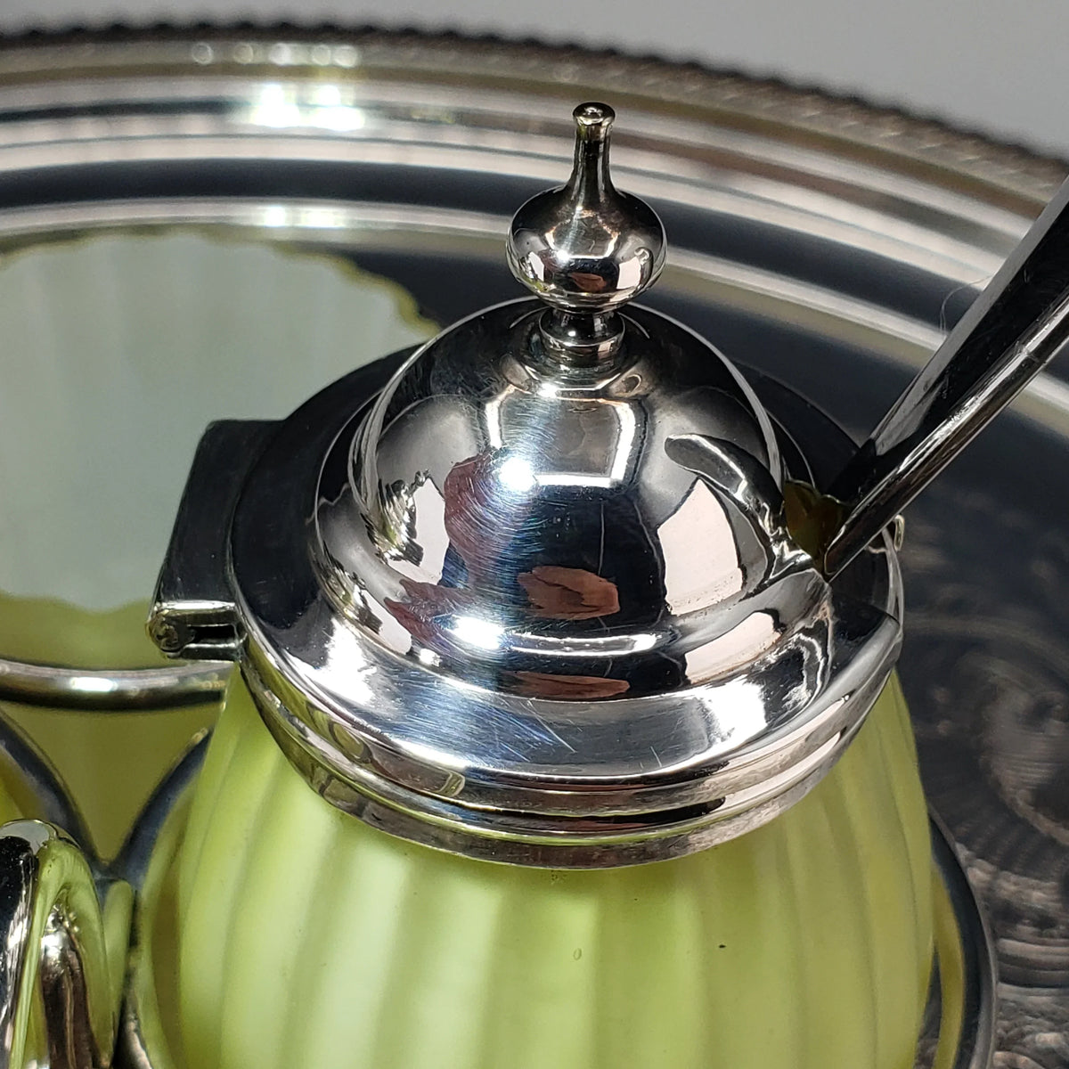 Victorian Lemon Yellow Cased Condiment Jar Set - Mt Washington Glass Co.