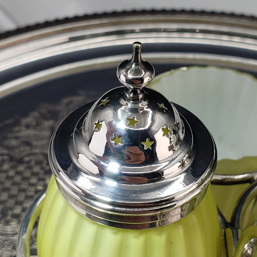 Victorian Lemon Yellow Cased Condiment Jar Set - Mt Washington Glass Co.