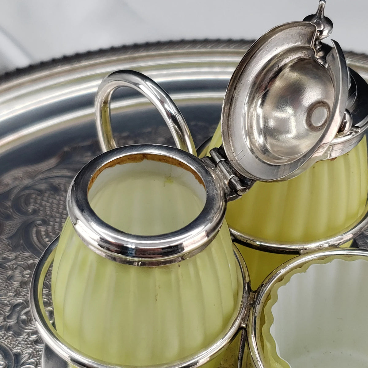 Victorian Lemon Yellow Cased Condiment Jar Set - Mt Washington Glass Co.