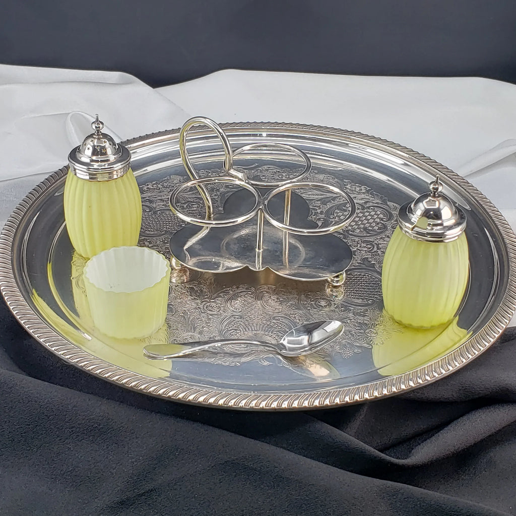Victorian Lemon Yellow Cased Condiment Jar Set - Mt Washington Glass Co.