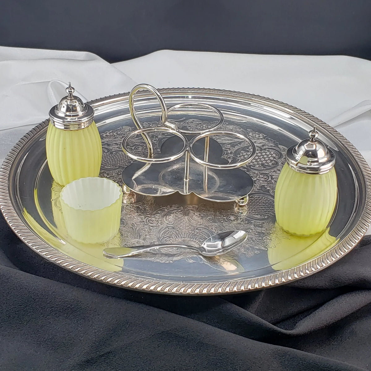 Victorian Lemon Yellow Cased Condiment Jar Set - Mt Washington Glass Co.