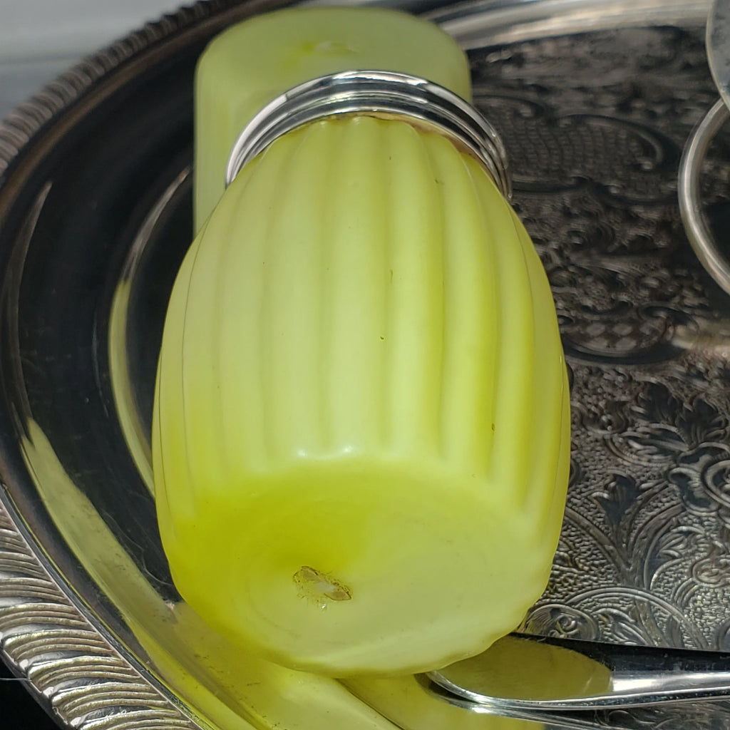 Victorian Lemon Yellow Cased Condiment Jar Set - Mt Washington Glass Co.