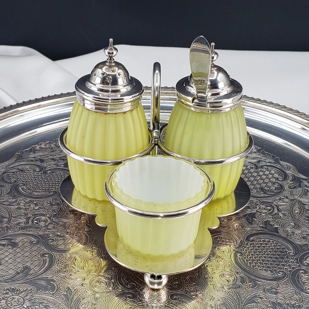Victorian Lemon Yellow Cased Condiment Jar Set - Mt Washington Glass Co.
