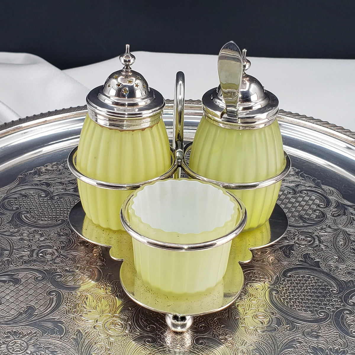 Victorian Lemon Yellow Cased Condiment Jar Set - Mt Washington Glass Co.