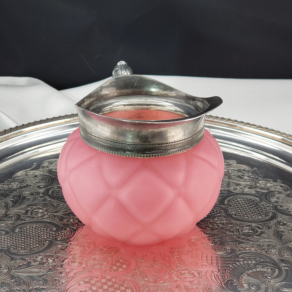 Antique Pink Satin Glass Creamer - Victorian Era Quilted Pattern - Mt Washington Glass