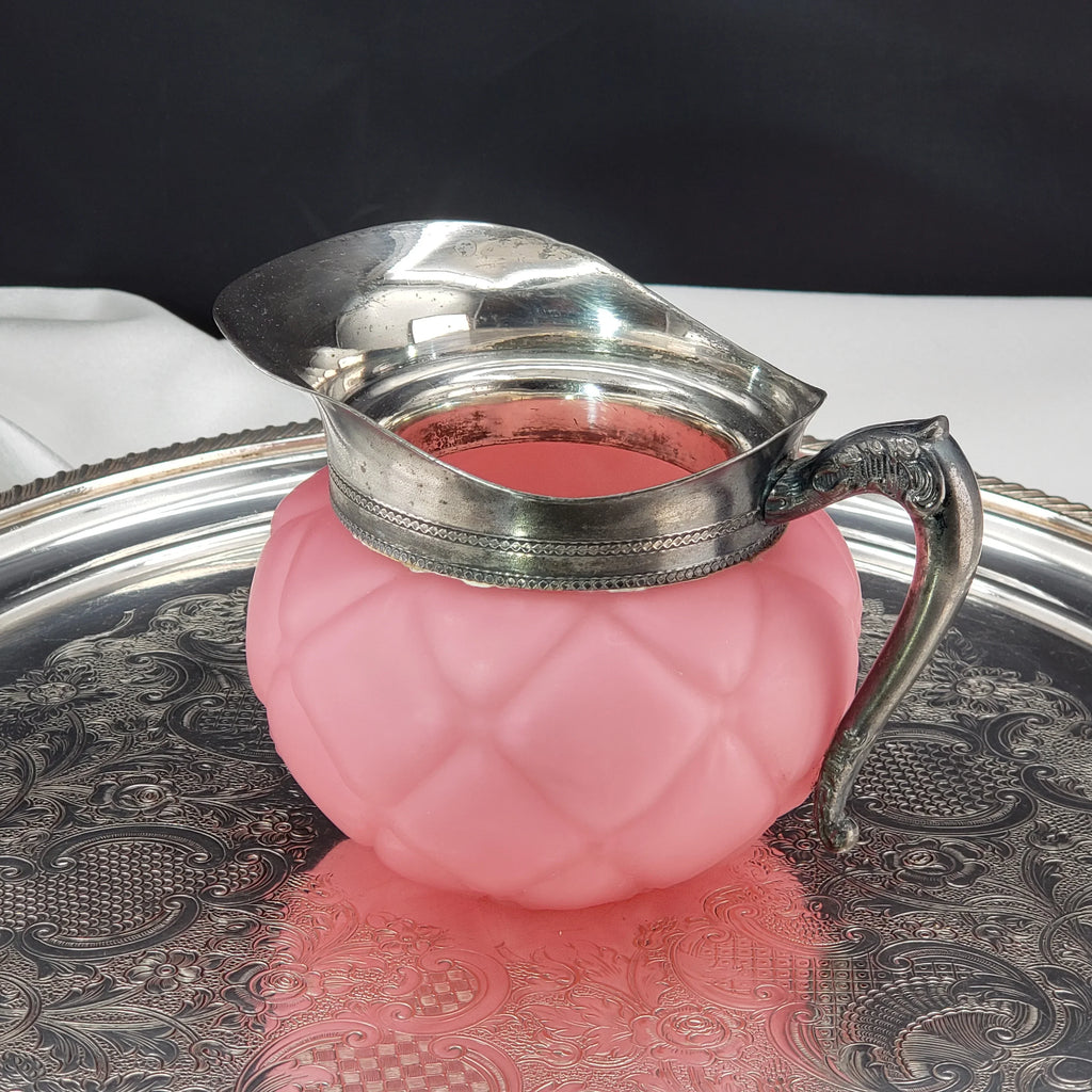 Antique Pink Satin Glass Creamer - Victorian Era Quilted Pattern - Mt Washington Glass