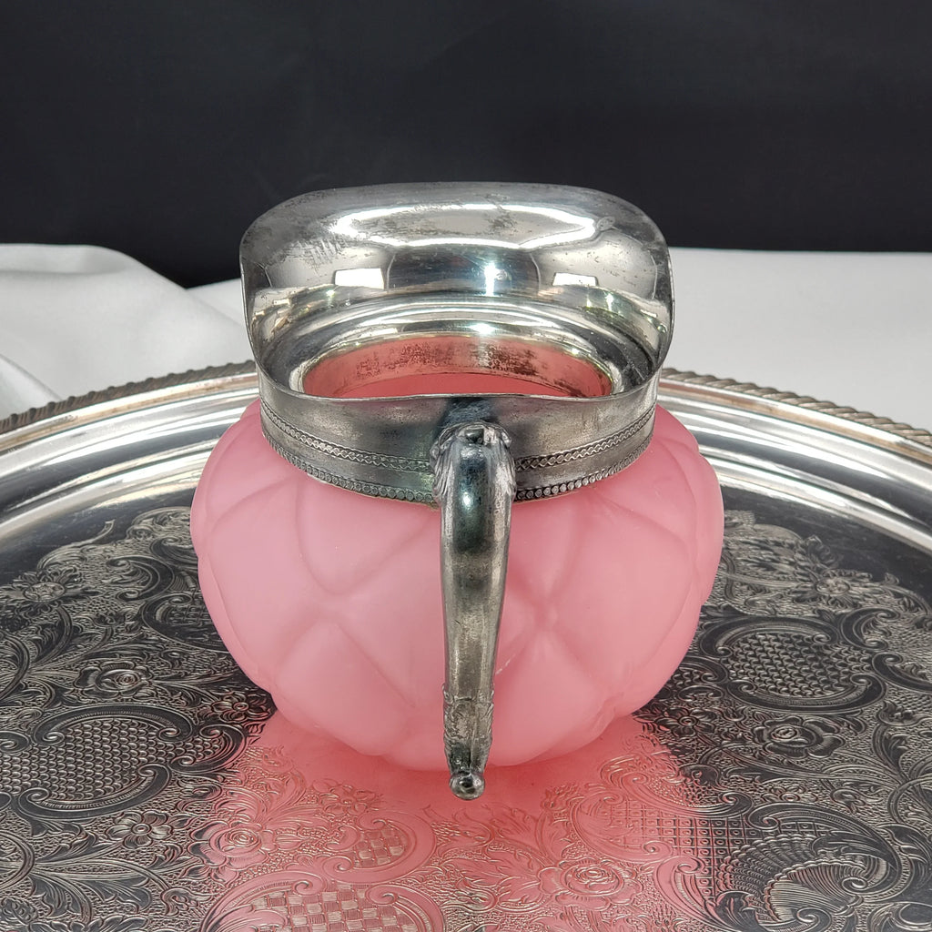 Antique Pink Satin Glass Creamer - Victorian Era Quilted Pattern - Mt Washington Glass