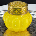 Antique Bright Yellow & Brass Rose Bowl - Czech Glass Vase - ca 1930s