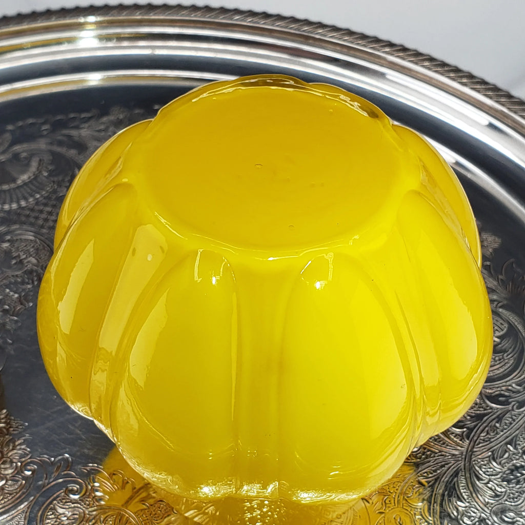 Antique Bright Yellow & Brass Rose Bowl - Czech Glass Vase - ca 1930s