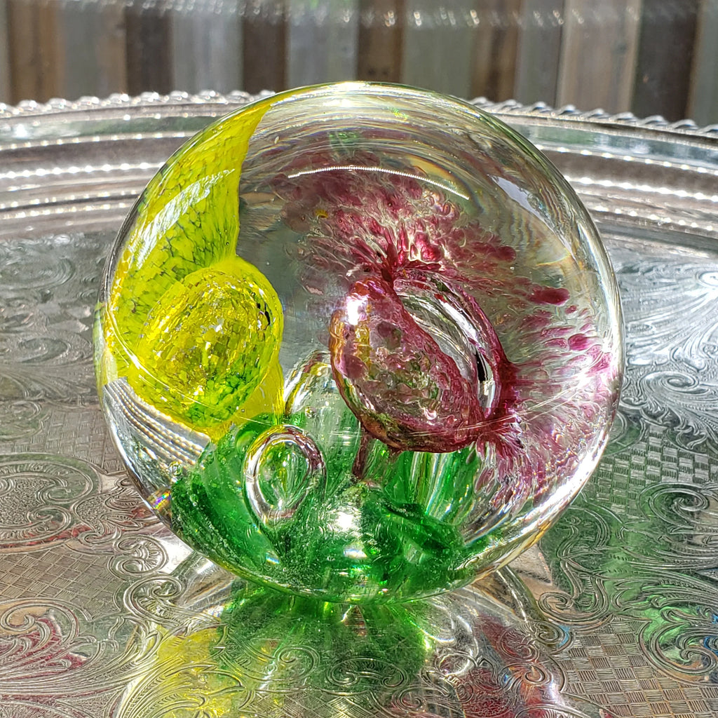 Vintage Art Glass Paperweight - Large Controlled Bubbles