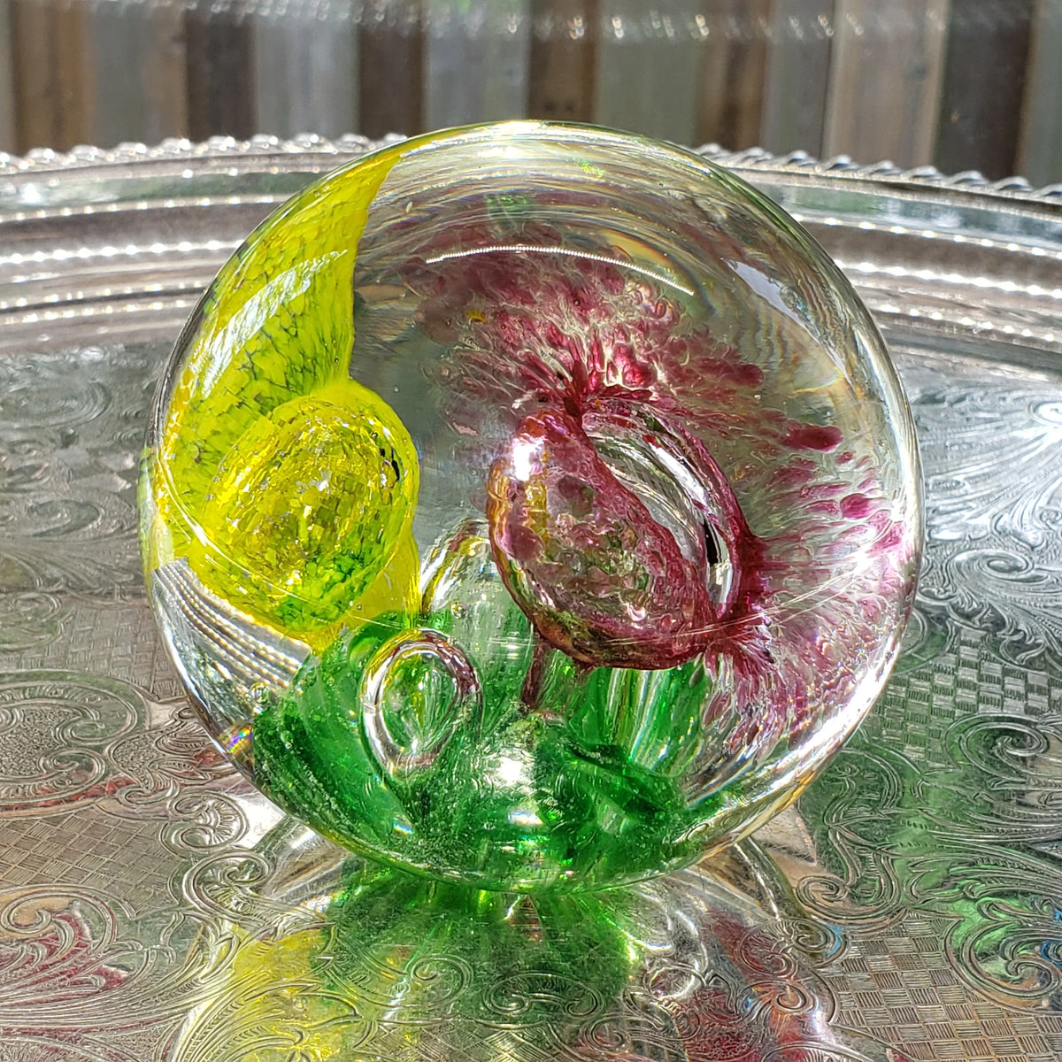 Vintage Art Glass Paperweight - Large Controlled Bubbles