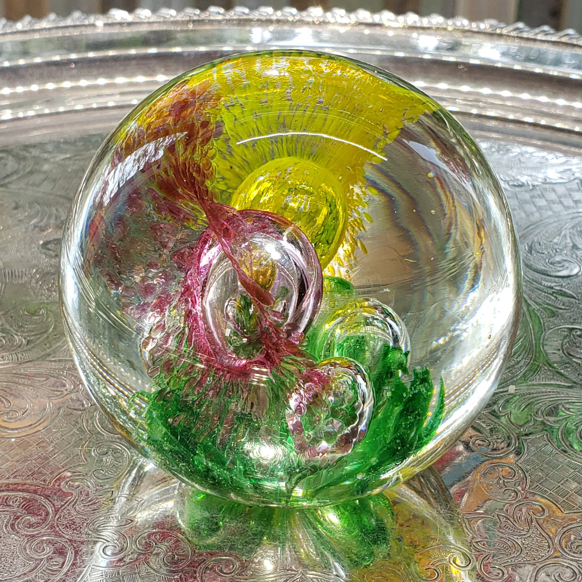 Vintage Art Glass Paperweight - Large Controlled Bubbles