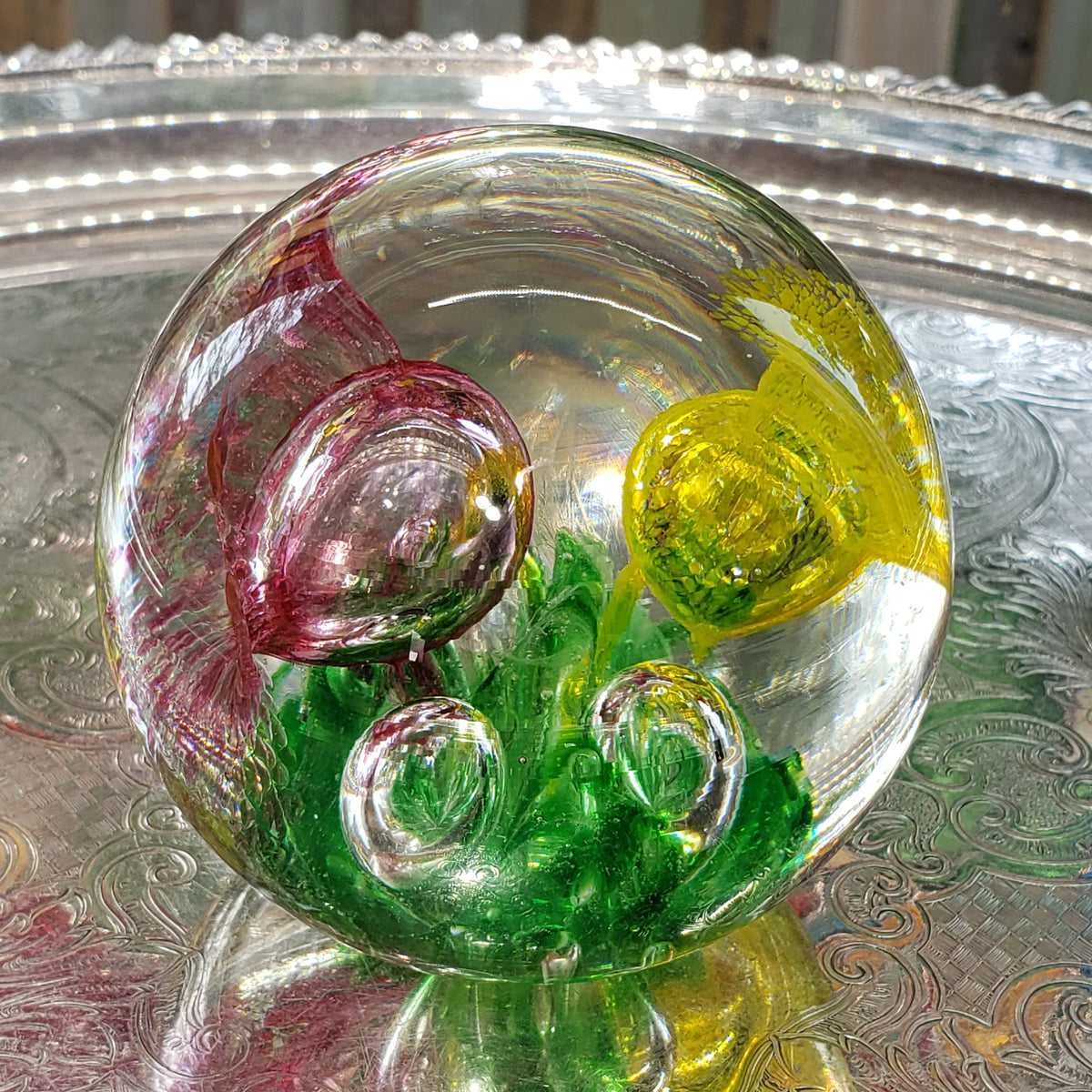 Vintage Art Glass Paperweight - Large Controlled Bubbles