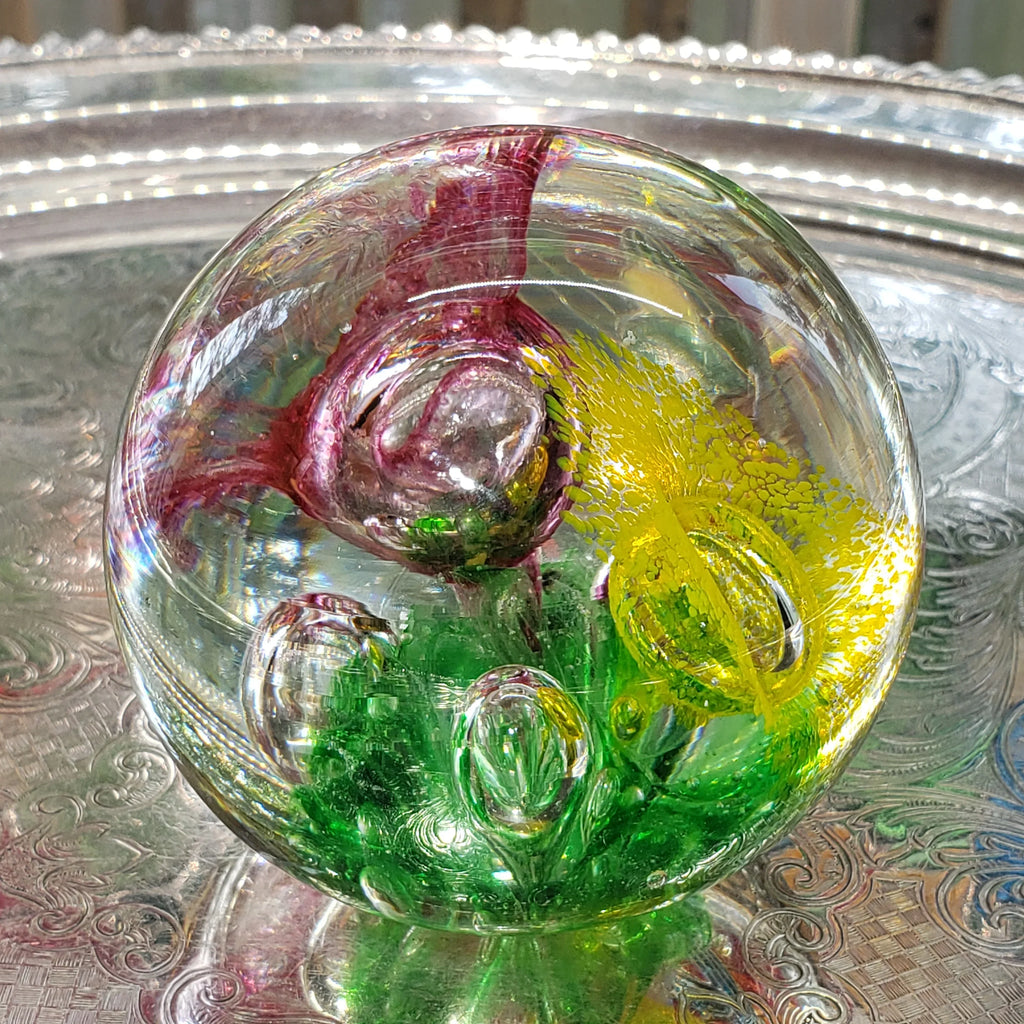 Vintage Art Glass Paperweight - Large Controlled Bubbles