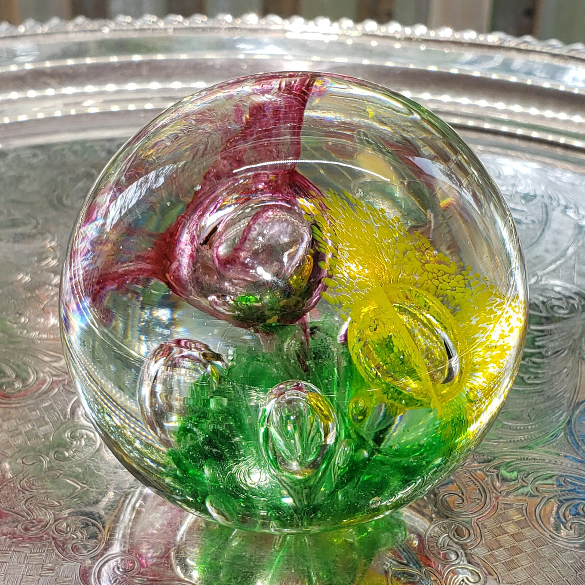 Vintage Art Glass Paperweight - Large Controlled Bubbles