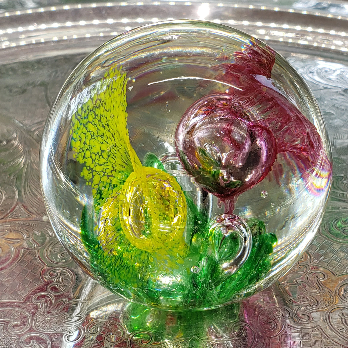 Vintage Art Glass Paperweight - Large Controlled Bubbles