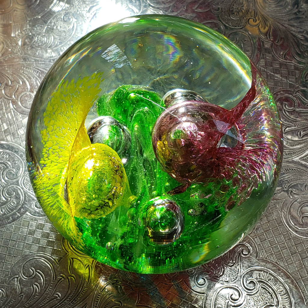 Vintage Art Glass Paperweight - Large Controlled Bubbles