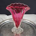 Vintage Rossi Cranberry Pink Glass Fan Vase - 1980s Decor